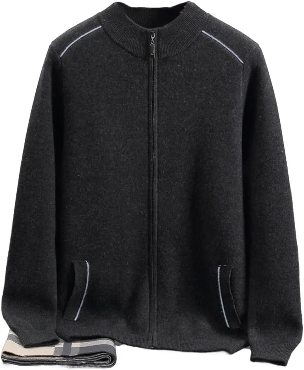 

Мужской кардиган из 100% кашемира козы с молнией и воротником стойкой