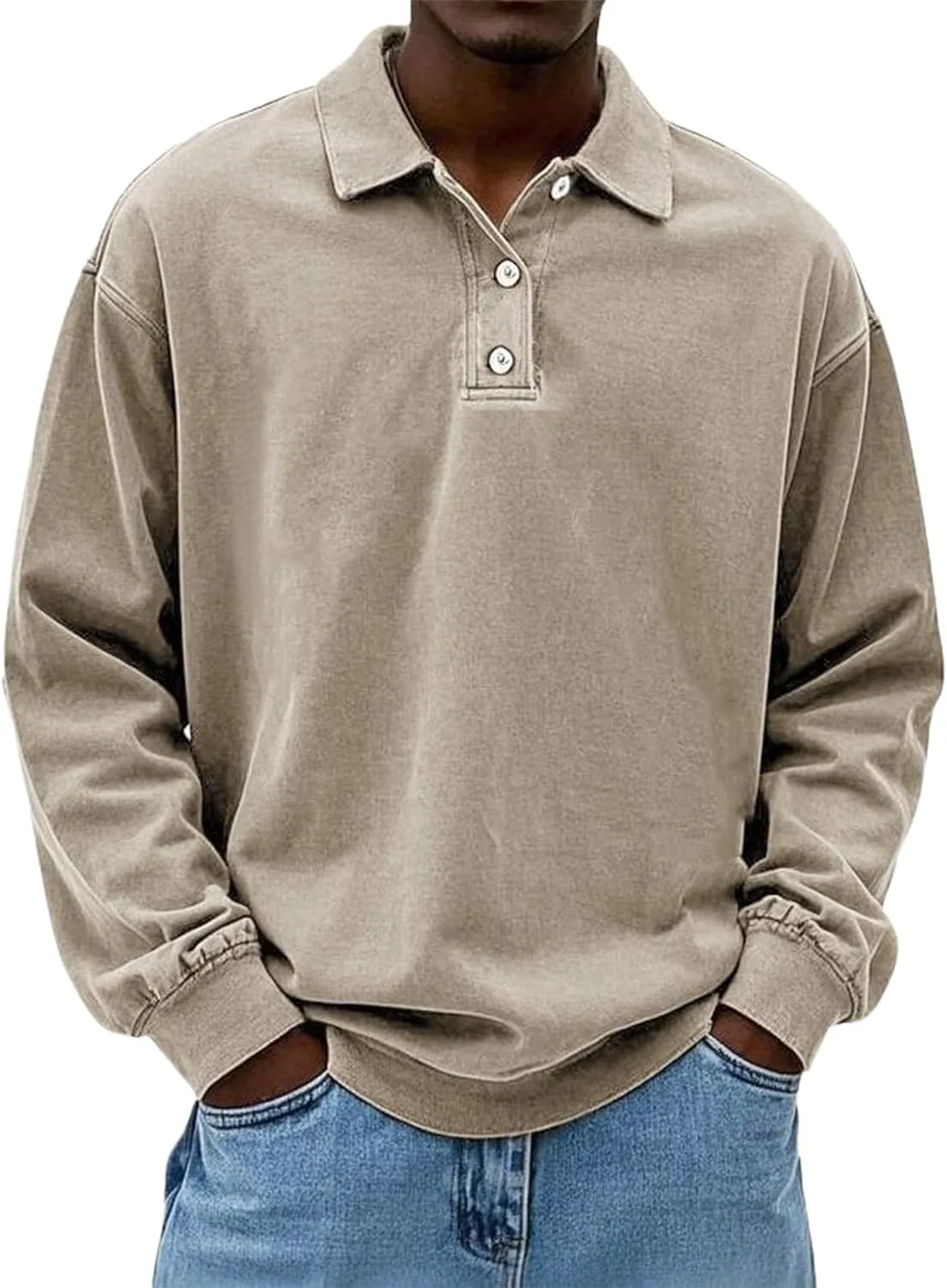 

Мужская повседневная поло с длинным рукавом в винтажном стиле