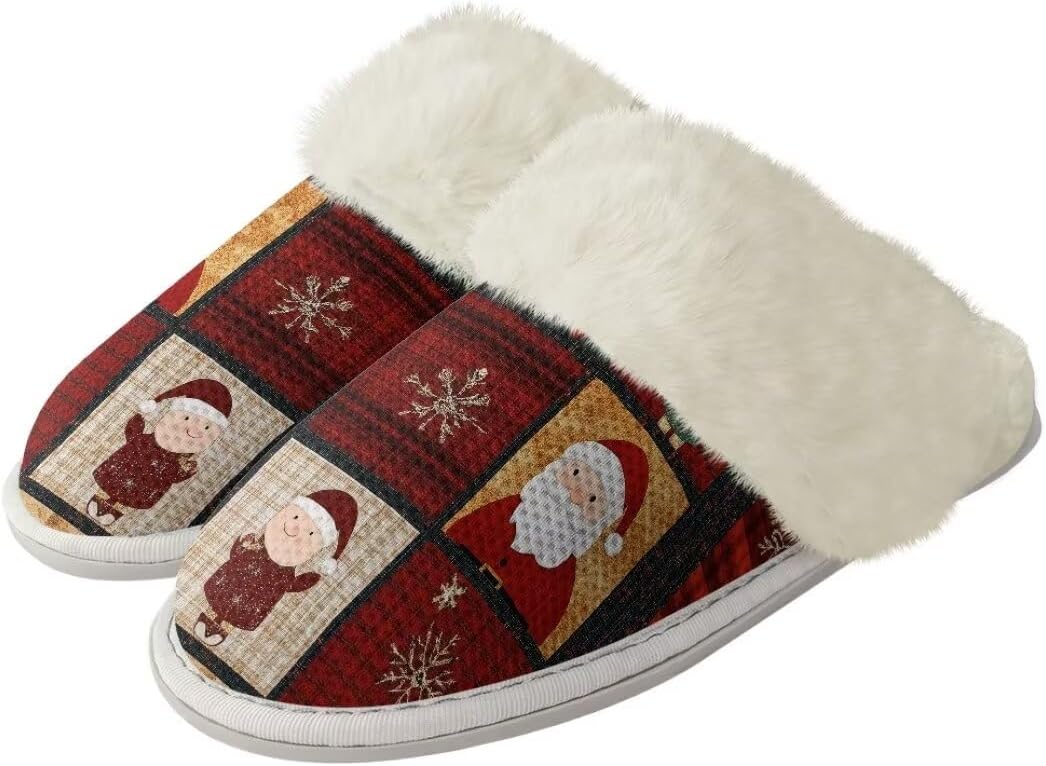 

Рождественские унисекс пушистые тапочки для пары, легкие зимние домашние тапочки с противоскользящей подошвой Xixirimido, Xmas Santa Claus