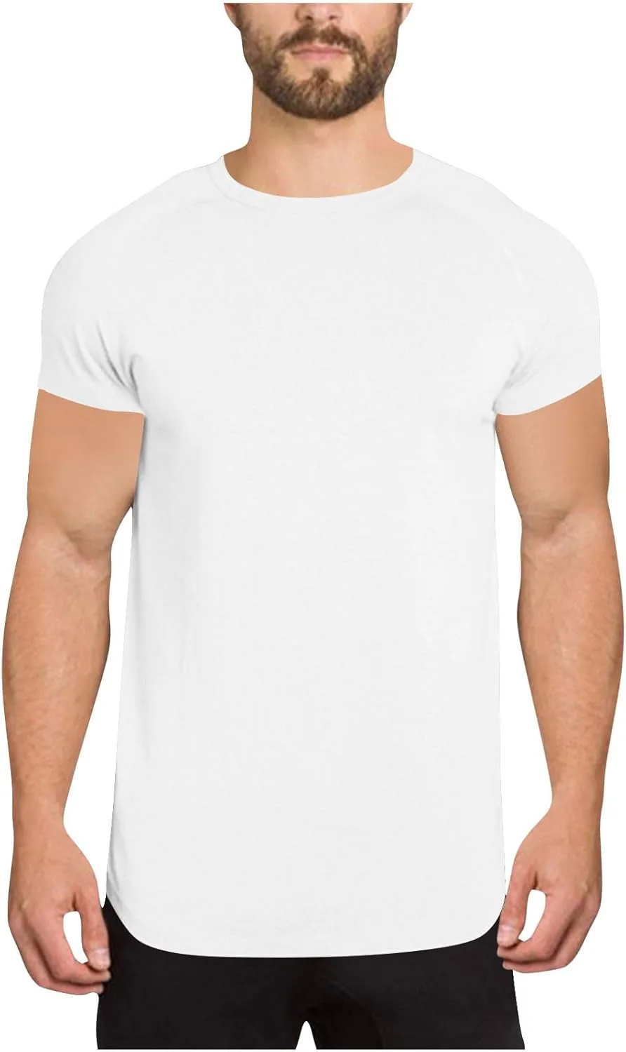 

Xiaojake мужская футболка с коротким рукавом Curved Hem Summer Muscle Slim Fitted Crew Neck Longline Xiaojmake