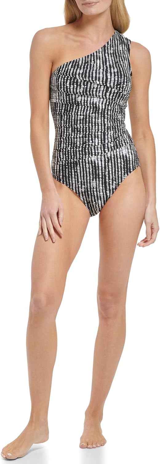 Слитный купальник Calvin Klein Standard со съемными мягкими чашечками и плиссировкой в виде звездочек, Black Basket Multi — фото 4