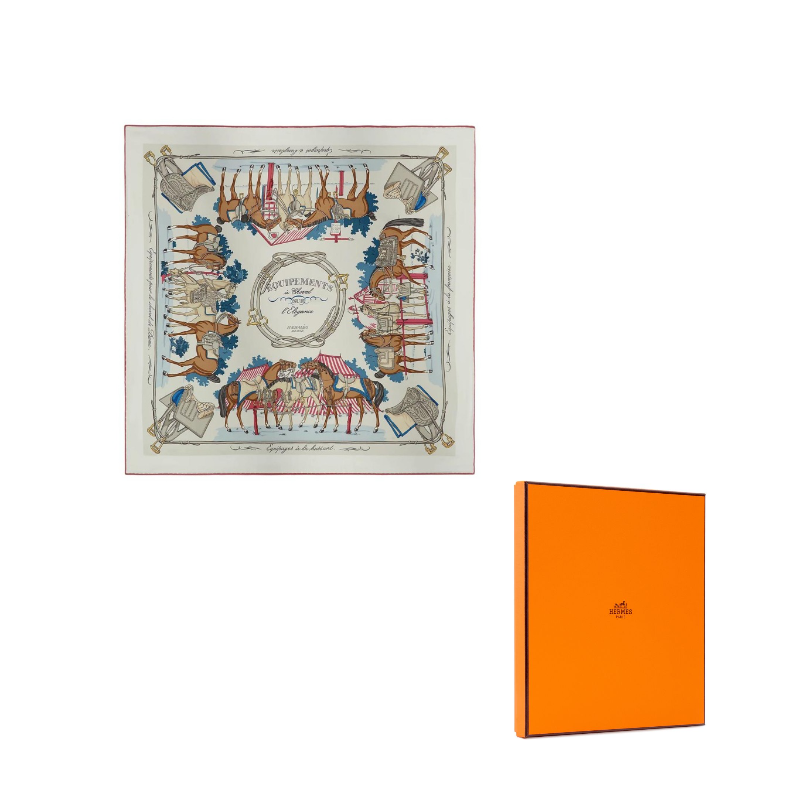 

HERMES Шарф из шелка тутового шелкопряда для женщин Pearl Gray/Rosewood/Slate Gray