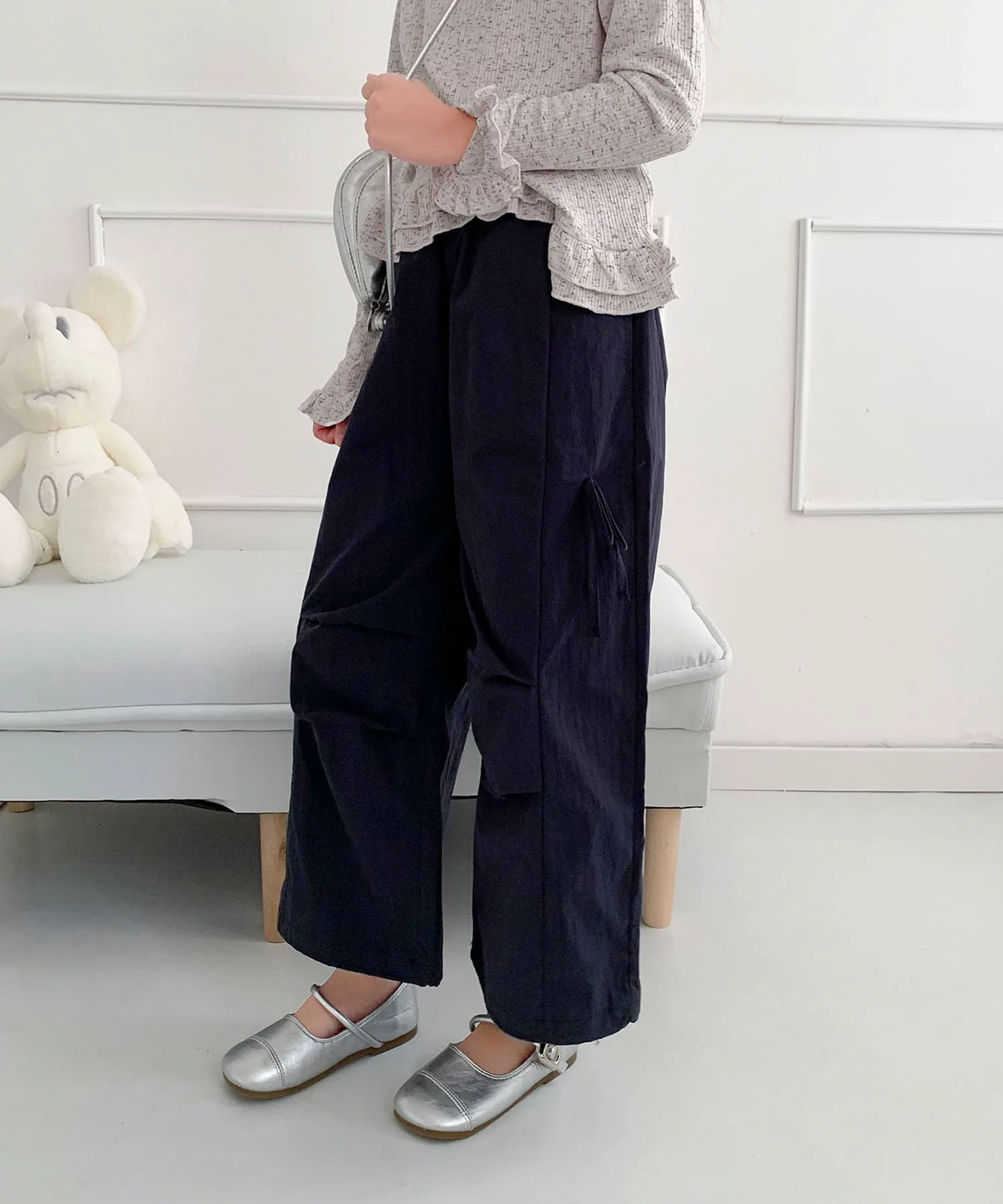 Детские широкие штаны с боковыми лентами Aimoha Kids, Navy — фото 2