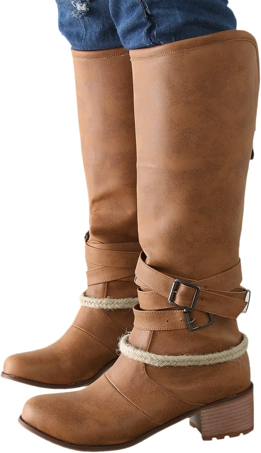 

Женские ковбойские сапоги Hbeylia Western, винтажные ретро, с ремешком, коричневый