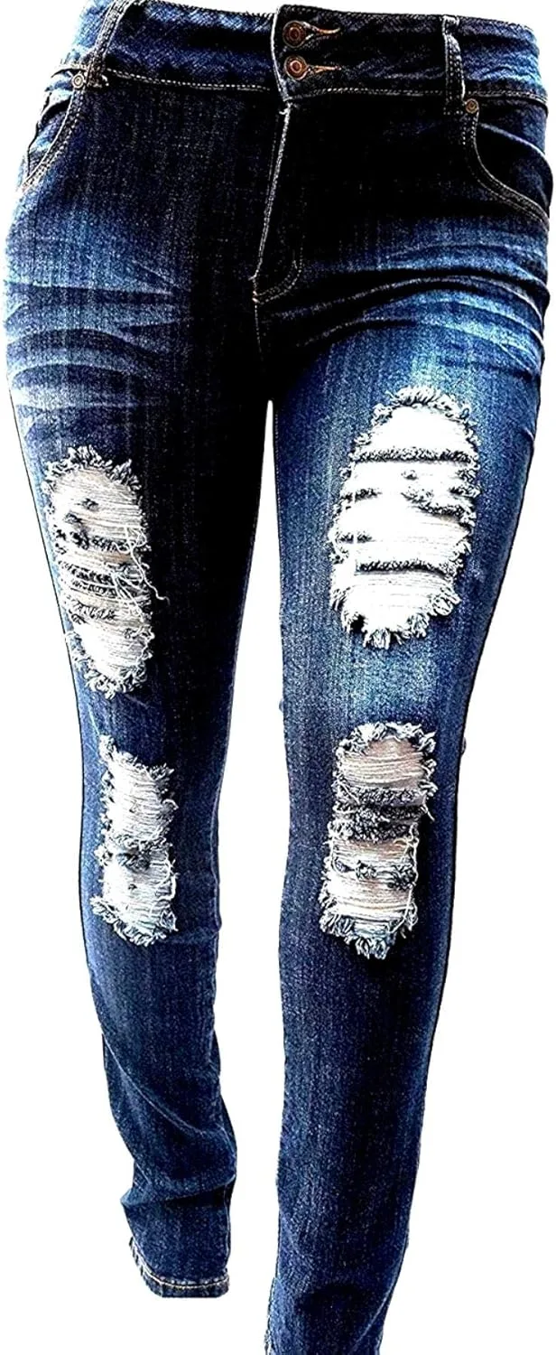 

Jack David женские джинсы plus size синие скинни с потертостями