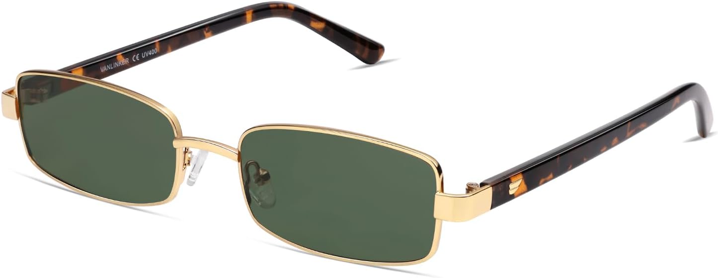 

Солнцезащитные очки VANLINKER Retro Rectangle Polarized для женщин и мужчин, маленькие, в стиле 90-х, модные, тонкие, узкие, прямоугольная оправа VL9684, Tortoise/Green