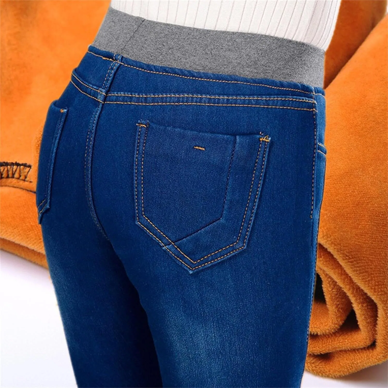 Джинсы с флисовой подкладкой, Women's Fleece Lined Skinny Jeans, темно-синие — фото 3