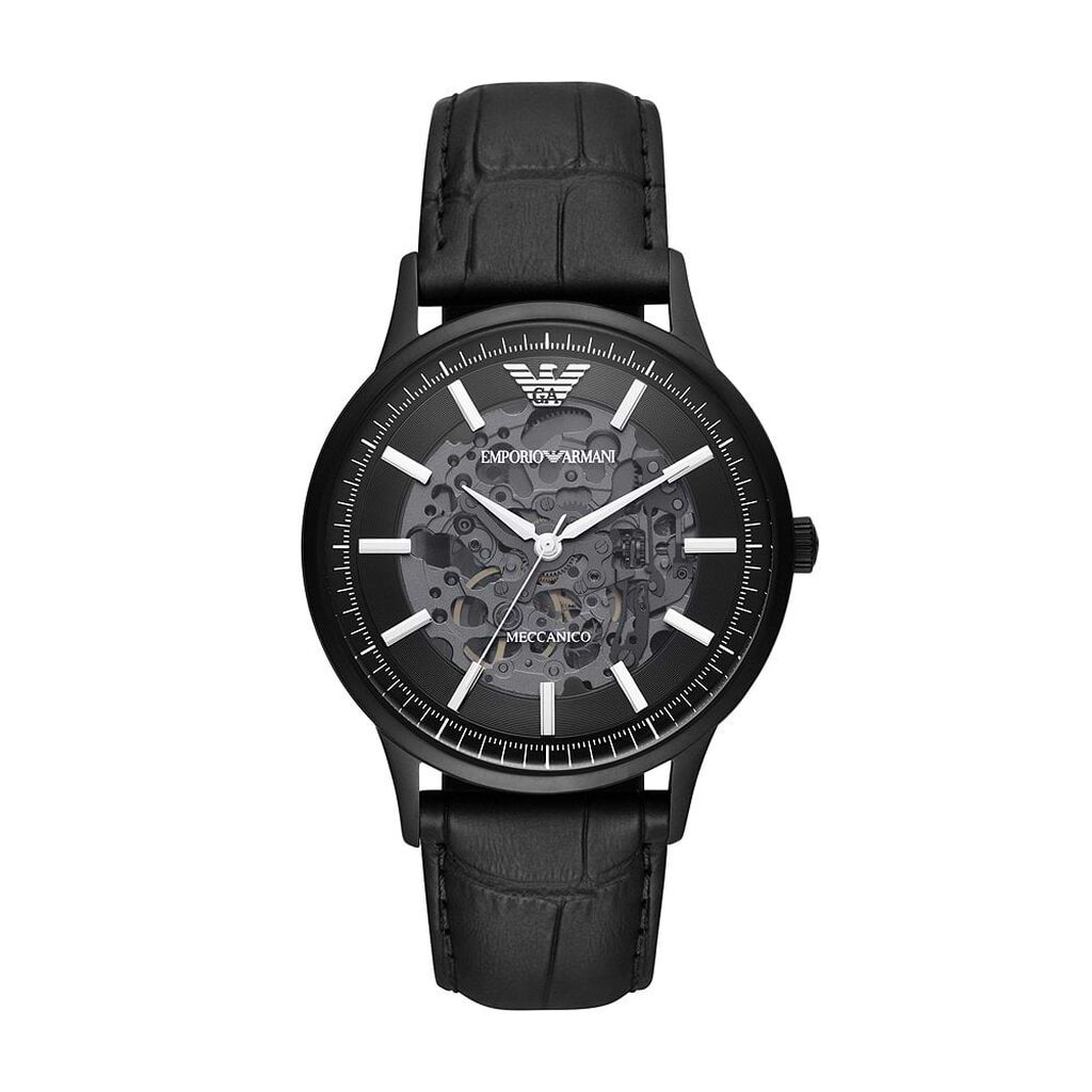 

Элегантные механические часы из черной кожи Armani Emporio