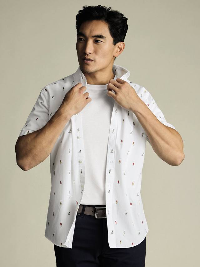 

Хлопковая рубашка с принтом мороженого, slim fit, с пуговицами и воротником Charles Tyrwhitt, White