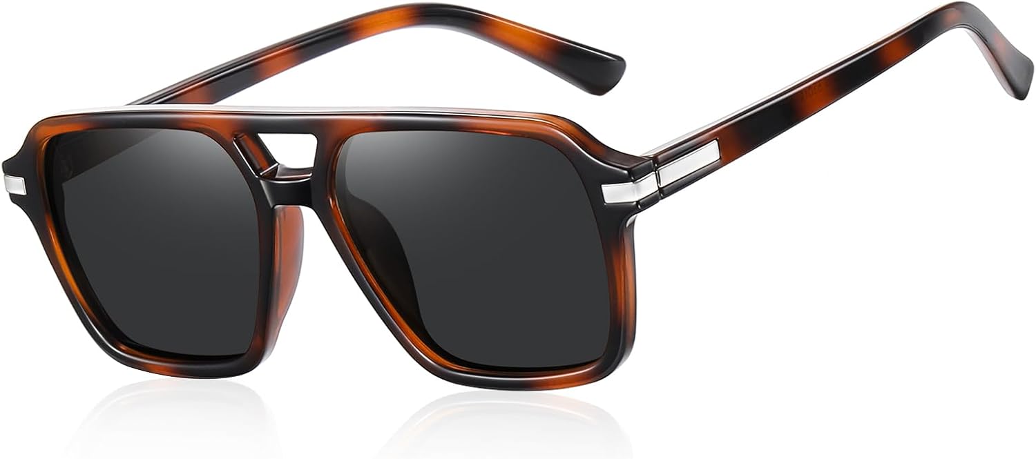 

Солнцезащитные очки Wzerry Retro Aviator для женщин и мужчин, модные классические квадратные очки-авиаторы с двойной перемычкой, в стиле 70-х и 80-х, Brown Tortoise Frame/Gray Lens