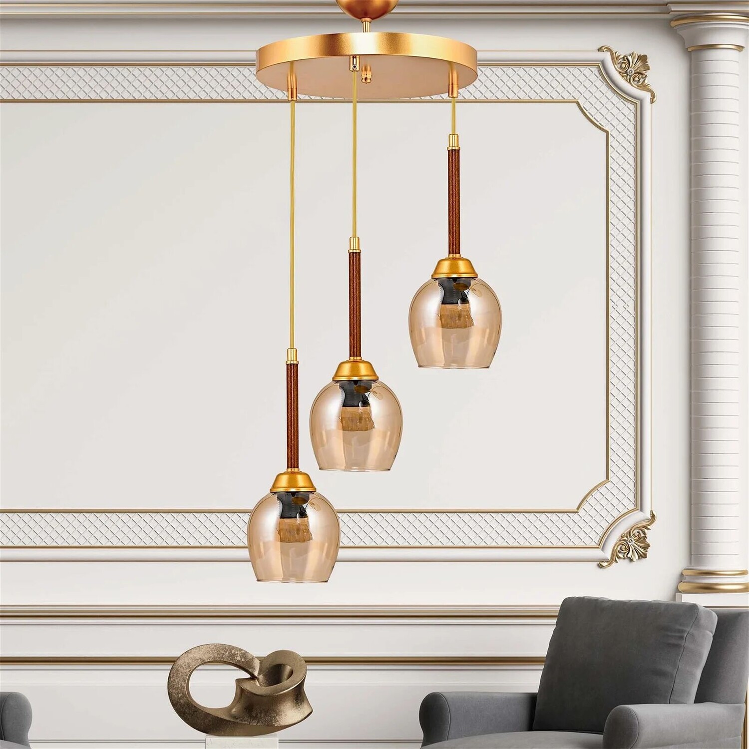 

Люстра Safir Light Honey Glass, 3 предмета с подносом - золото