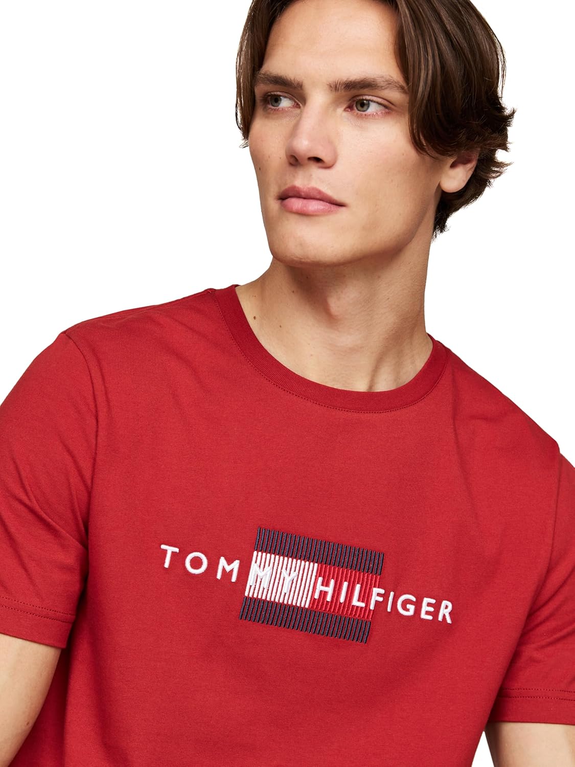 Мужские хлопковые футболки Tommy Hilfiger с коротким рукавом и вышитым логотипом-флажком. Доступны также размеры для больших и высоких размеров., Dark Magma — фото 2