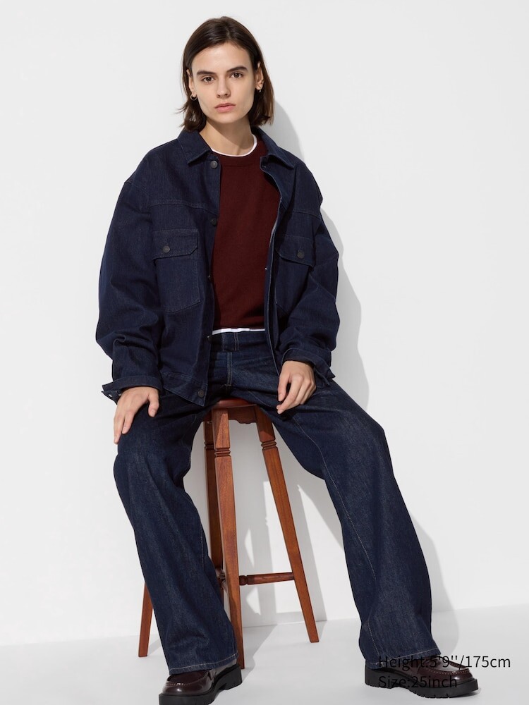 

Широкие прямые джинсы длинные Uniqlo, цвет 69 синий