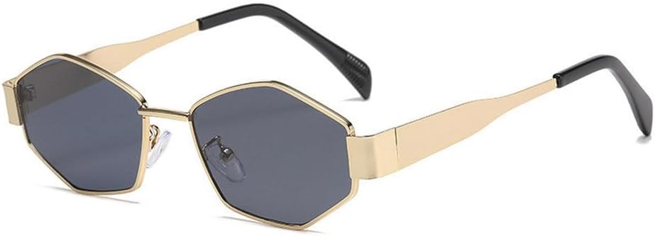 

Модные солнцезащитные очки для мужчин и женщин, роскошные, уникальные, многоугольные, винтажные, с индивидуальным дизайном, в маленькой оправе, с защитой от УФ-излучения UV400 TKKTLLT, Gold Gray