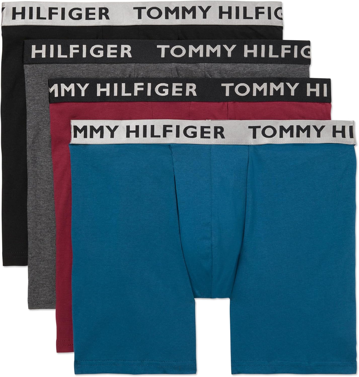 

Мужские трусы-боксеры Tommy Hilfiger из хлопка и эластичного материала, 4 пары, Legion Blue, Charcoal Heather, Bordeaux, Black