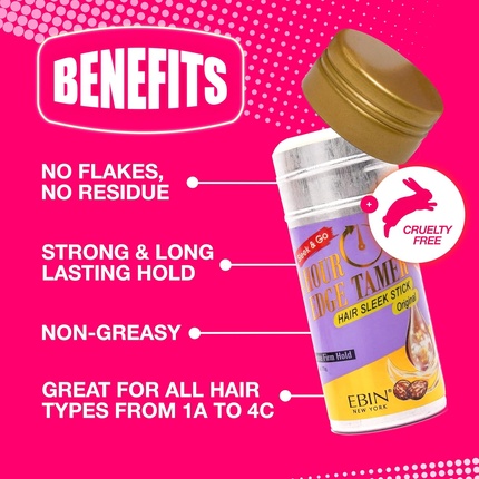EBIN NEW YORK 24 Hour Edge Tamer Hair Sleek Stick Extreme Strong Hold 2,7 унции Wild Berry - Sleek & Go без шелушения и белого налета — фото 3