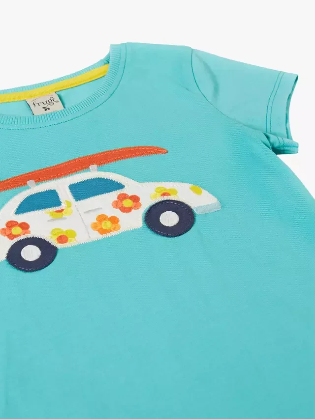 Детская хлопковая футболка Elise с аппликацией, цвет Pacific Aqua/Car Frugi — фото 4