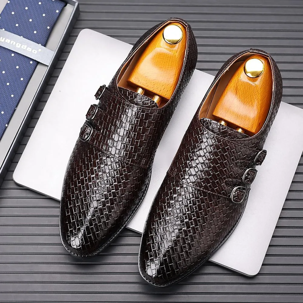 Мужские формальные повседневные лоферы с пряжкой Monk Strap, оксфорды с текстурной сеткой, легкие, из искусственной кожи, для бизнеса и свадеб Spedify, темно-коричневый — фото 3