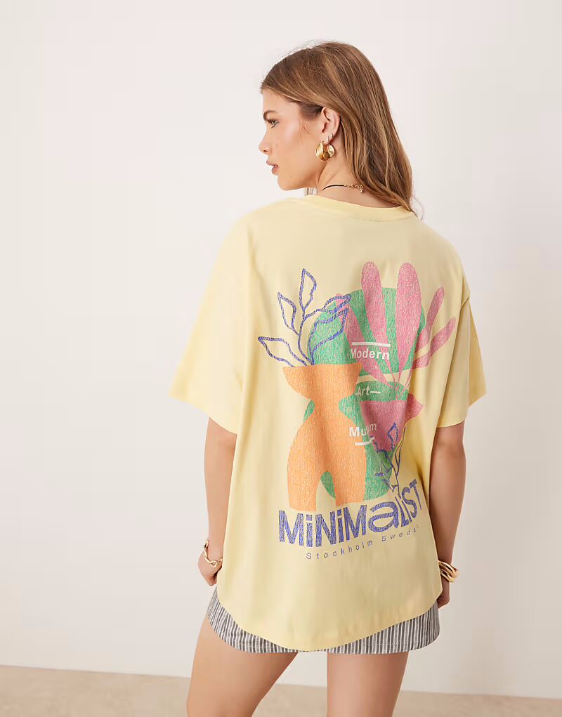 

Футболка свободного кроя ASOS DESIGN с минималистичным графическим рисунком желтого цвета