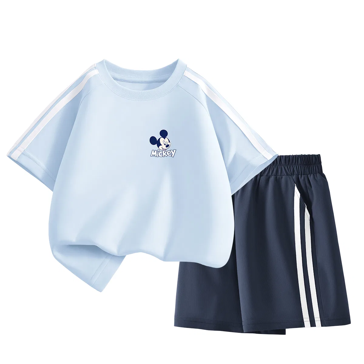 Детская повседневная спортивная футболка с круглым вырезом Disney, Dazzle Eye-Catching K Celestial Blue+Solid Color Navy Blue