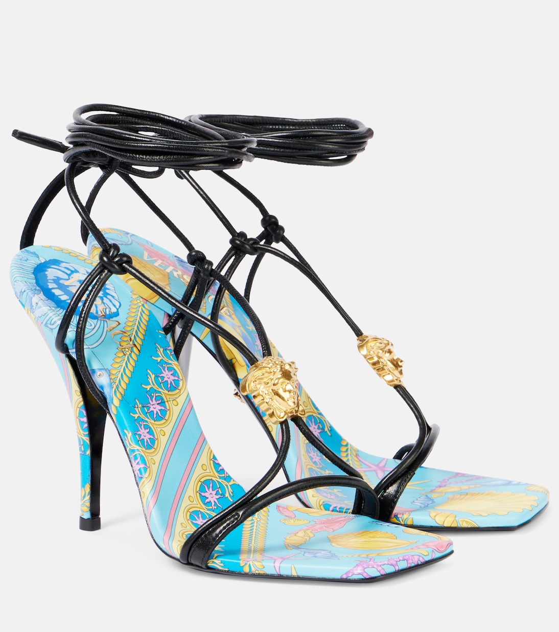 Сандалии La Medusa из печатной кожи, Azue/Многоцветный золотой Versace, Azue/Multicolor Versace Gold