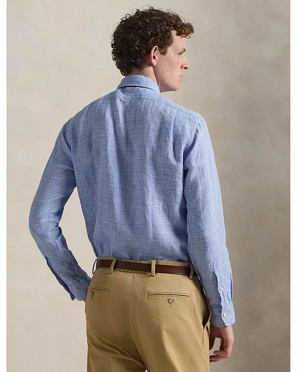 Классическая клетчатая льняная рубашка Polo Ralph Lauren, Blue/White — фото 3