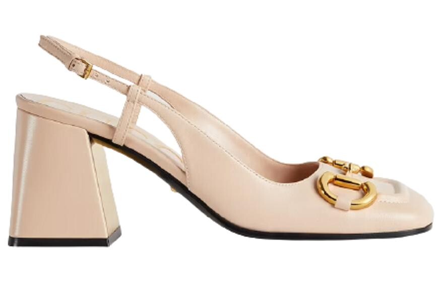 Туфли-лодочки Gucci Horsebit с открытой пяткой, светло-бежевый — фото 2