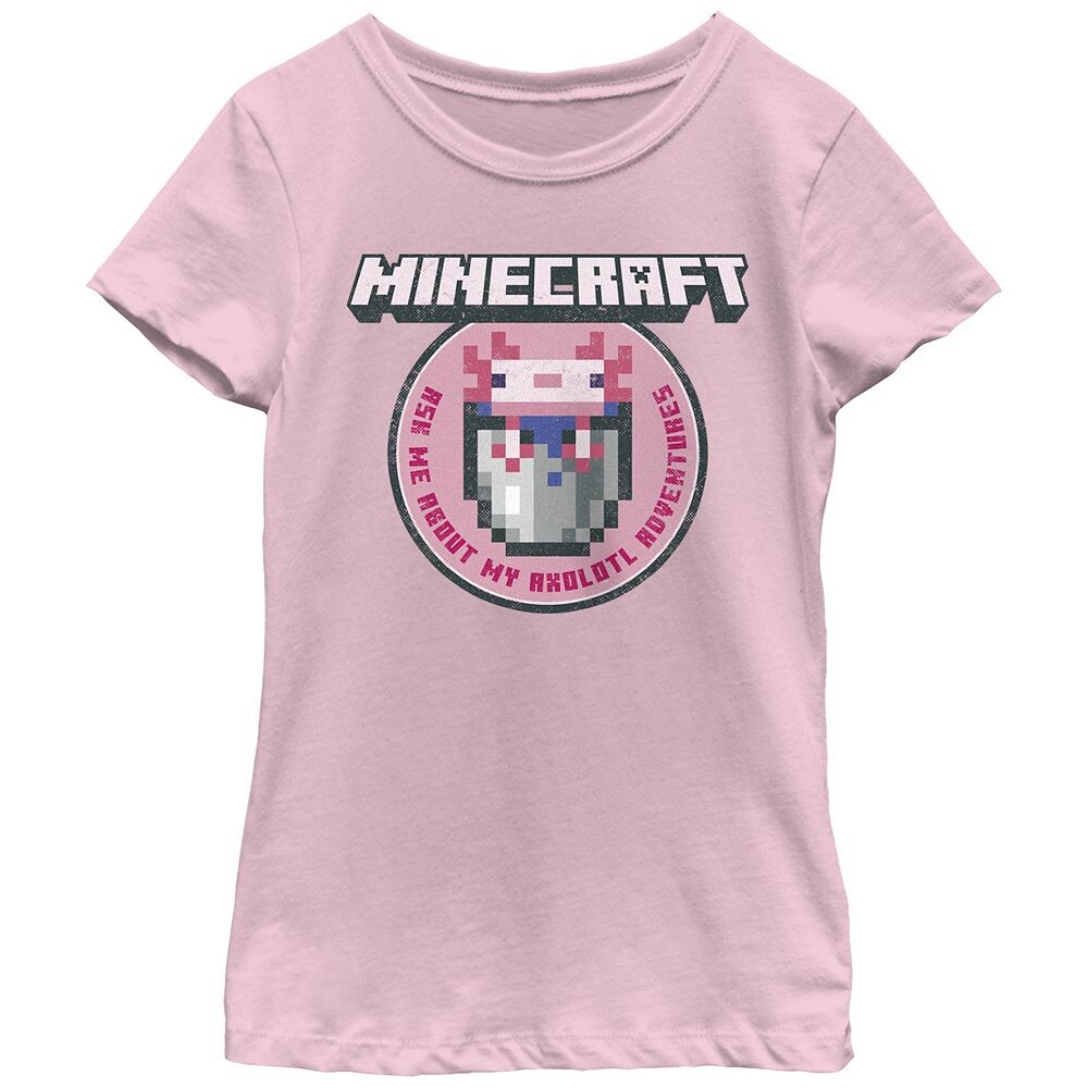 

Футболка с графическим изображением и штампом для девочек Minecraft Axolotl Adventures Licensed Character, розовый