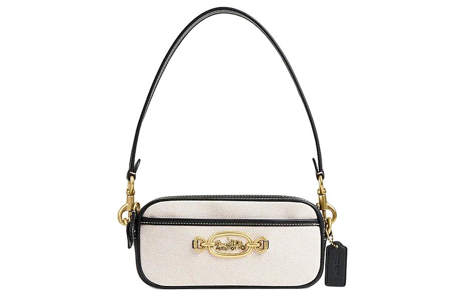 

COACH Сумка из ткани и натуральной кожи Женская маленькая наплечная Соляной камень и черный