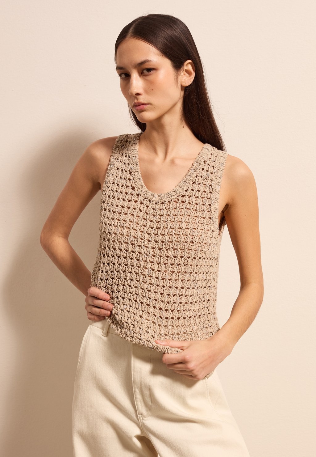 

Свитер OPENWORK TANK WITH MOTIF Stefanel, бежевый