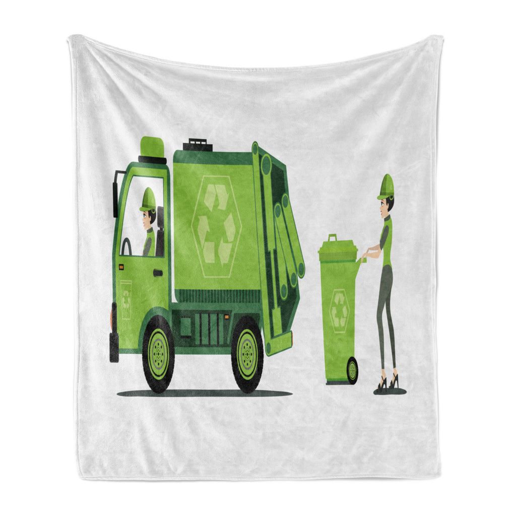 

Мягкое фланелевое флисовое одеяло ABAKUHAUS Garbage Truck, Trash Picking by Staff Events, 175 x 230 см, Apple Green White, белый