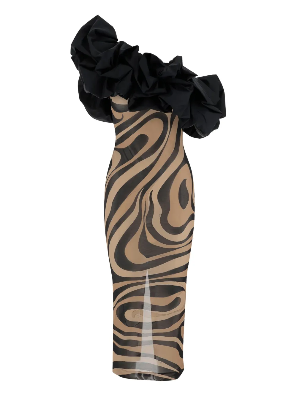 

Платье на одно плечо с принтом PUCCI, нейтральный