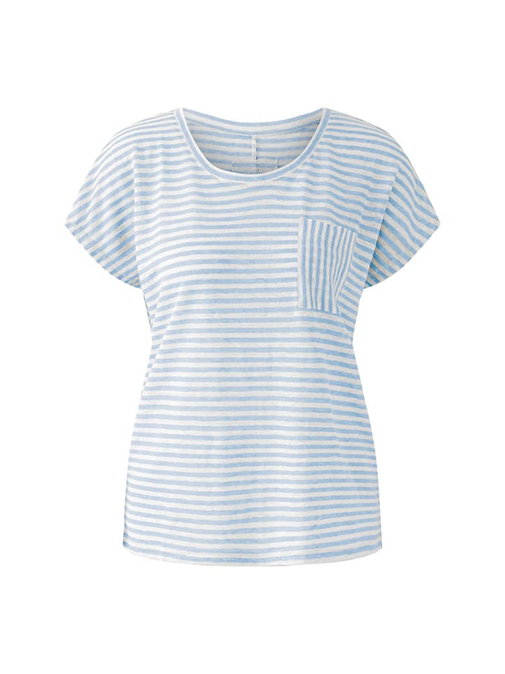 

Oui Льняная футболка светло-голубого/белого цвета, Белый, Oui Льняная футболка светло-голубого/белого цвета