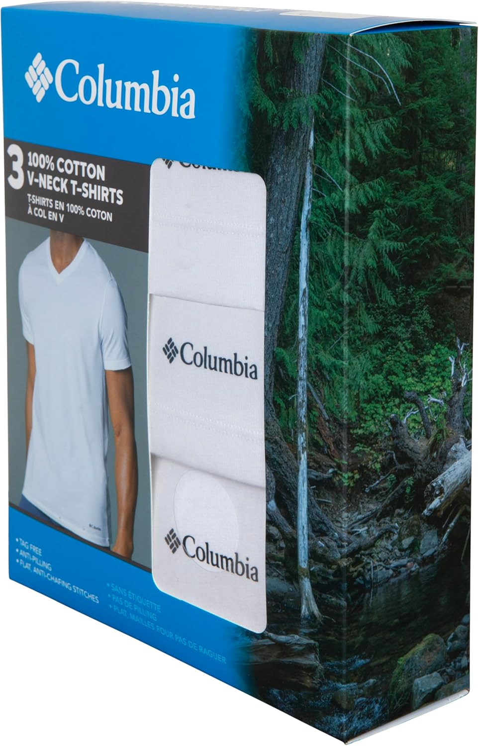 Columbia мужская футболка с V-образным вырезом, 3 шт, хлопок, White — фото 3