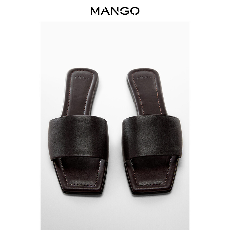

Кожаные шлепанцы Mango на плоской подошве, темно-коричневый