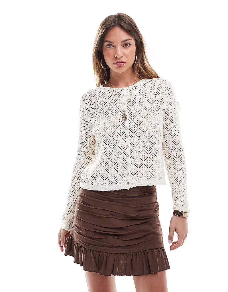 

Кардиган с длинными рукавами, бежевый, из тонкой вязки Stradivarius