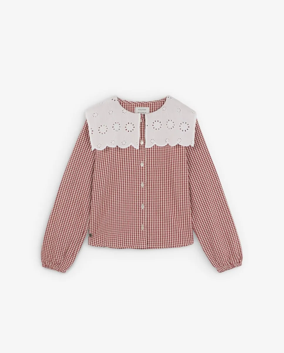 

Детская блузка с длинными рукавами в клетку вишиванка Scalpers, красный