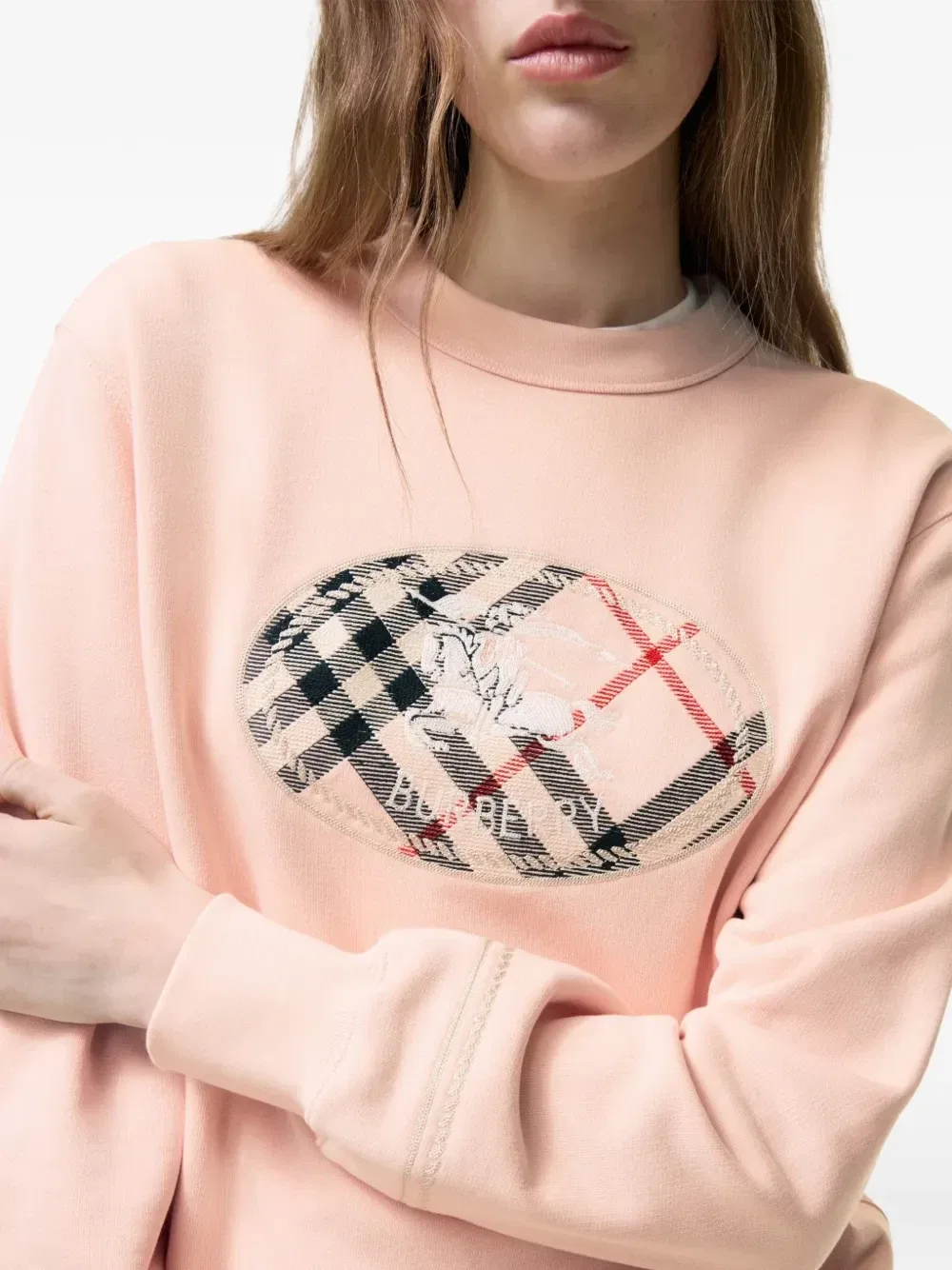 Футболка BURBERRY в клетку, женская, розовый — фото 3