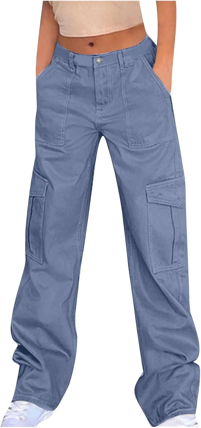 Женские карго штаны baggy stretch high waisted с карманами