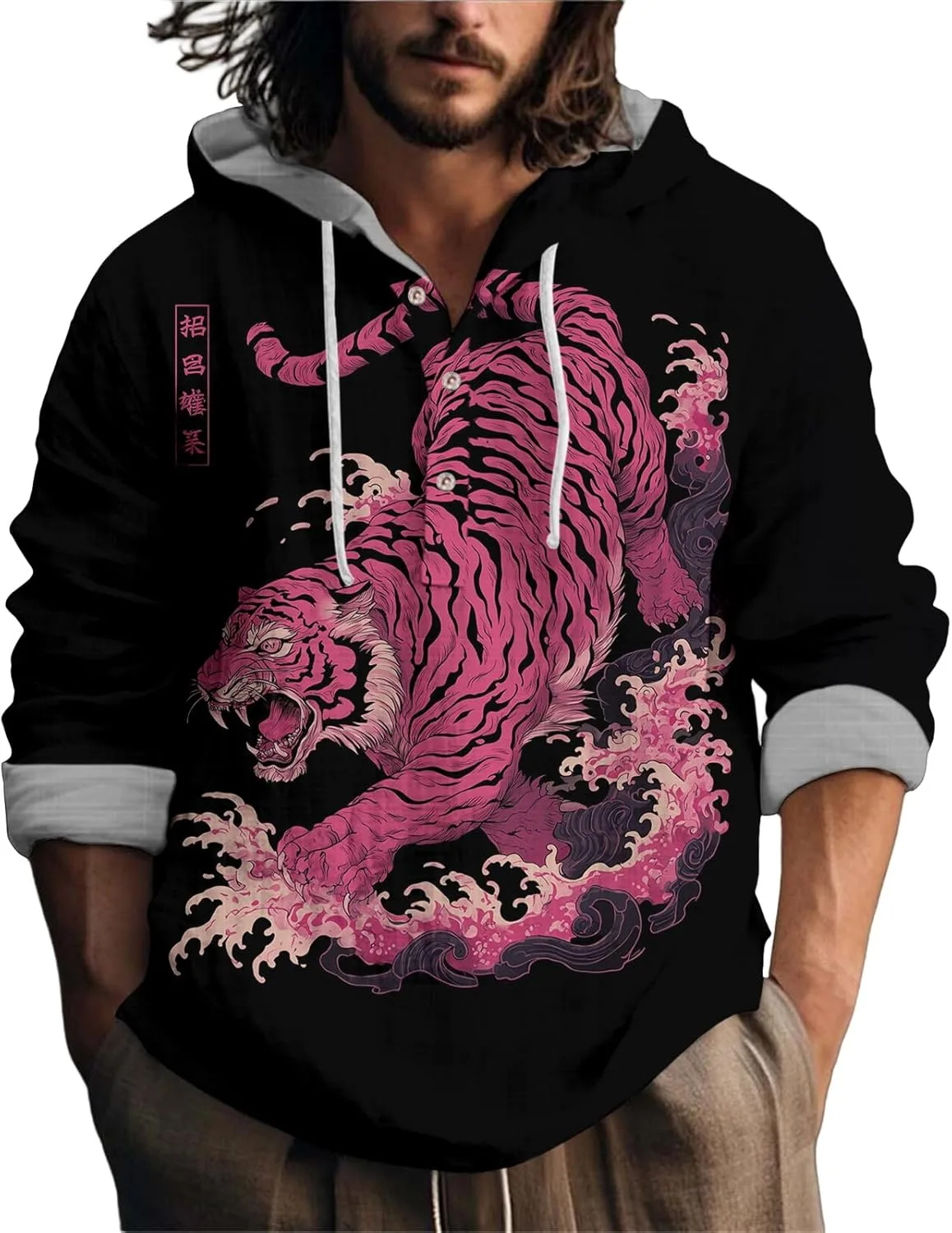 

Мужская повседневная худи с принтом drop shoulder