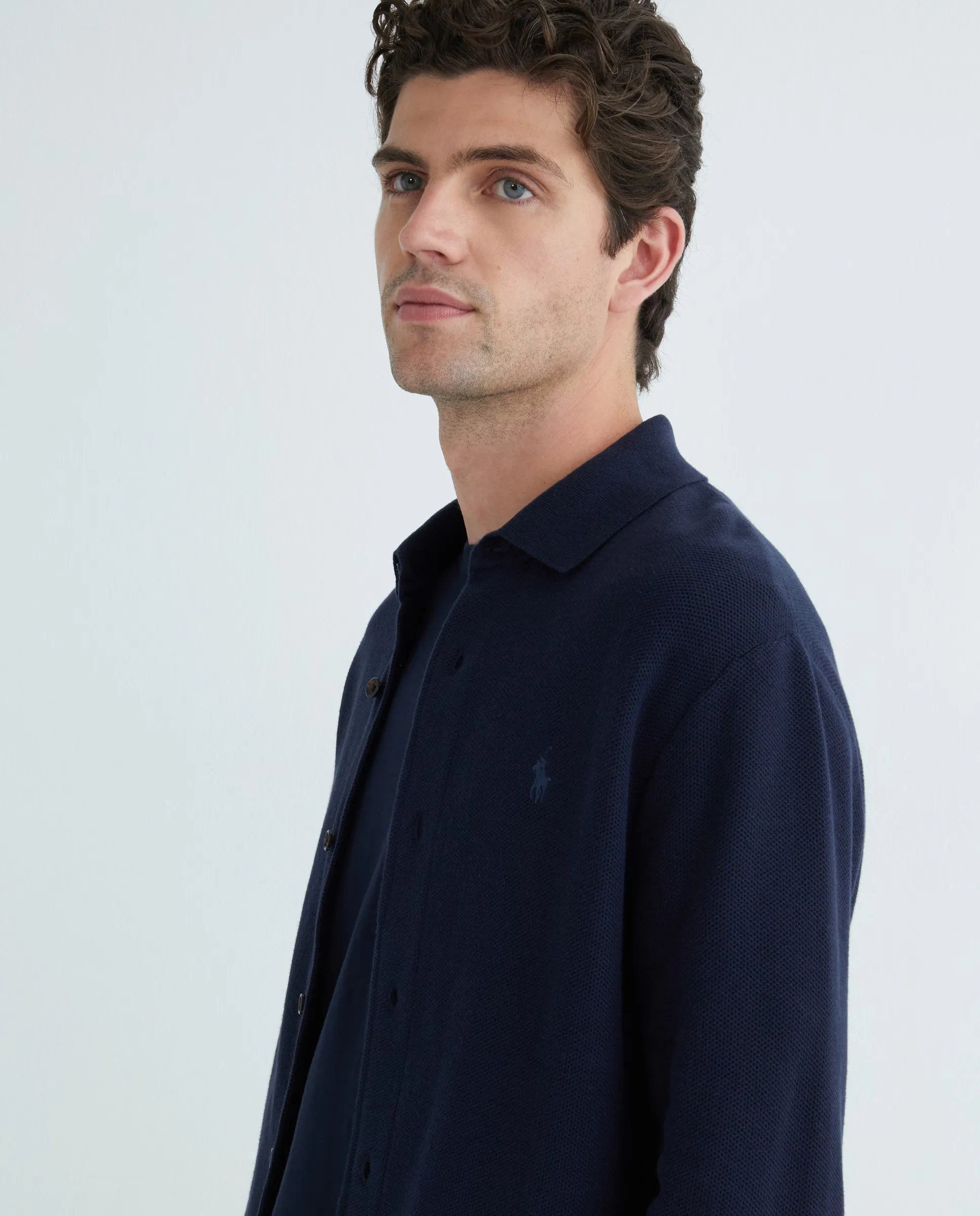 

Мужской кардиган из хлопка с воротником поло Polo Ralph Lauren, темно-синий