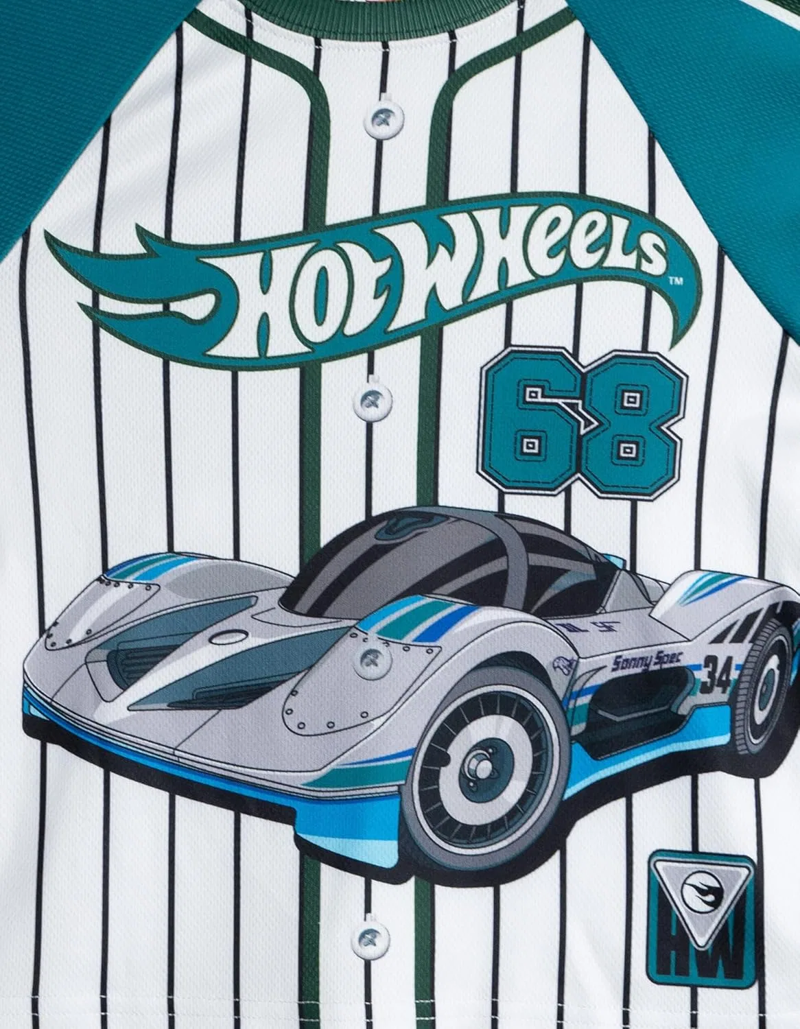 Комплект одежды Hot Wheels: спортивная сетчатая бейсбольная футболка и шорты, размеры для малышей и детей постарше (2T - 10-12), Tropical Teal Green — фото 3