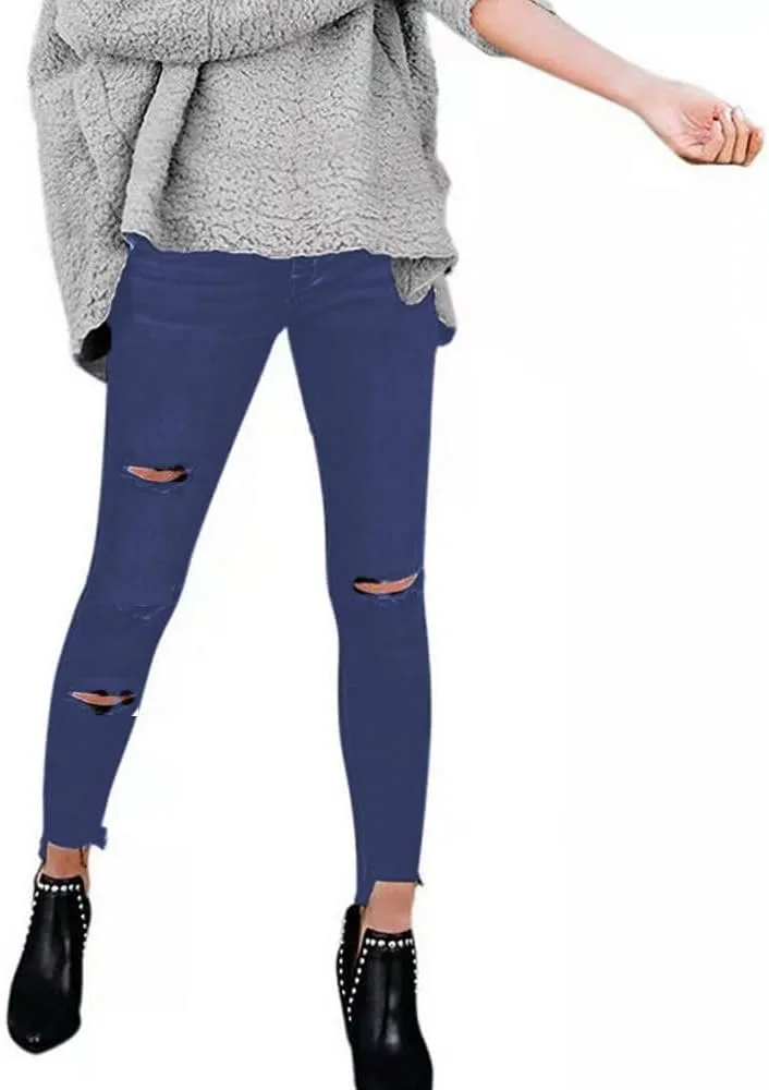 

Суперэластичные рваные джинсы-леггинсы с эластичным поясом AIDAYOU