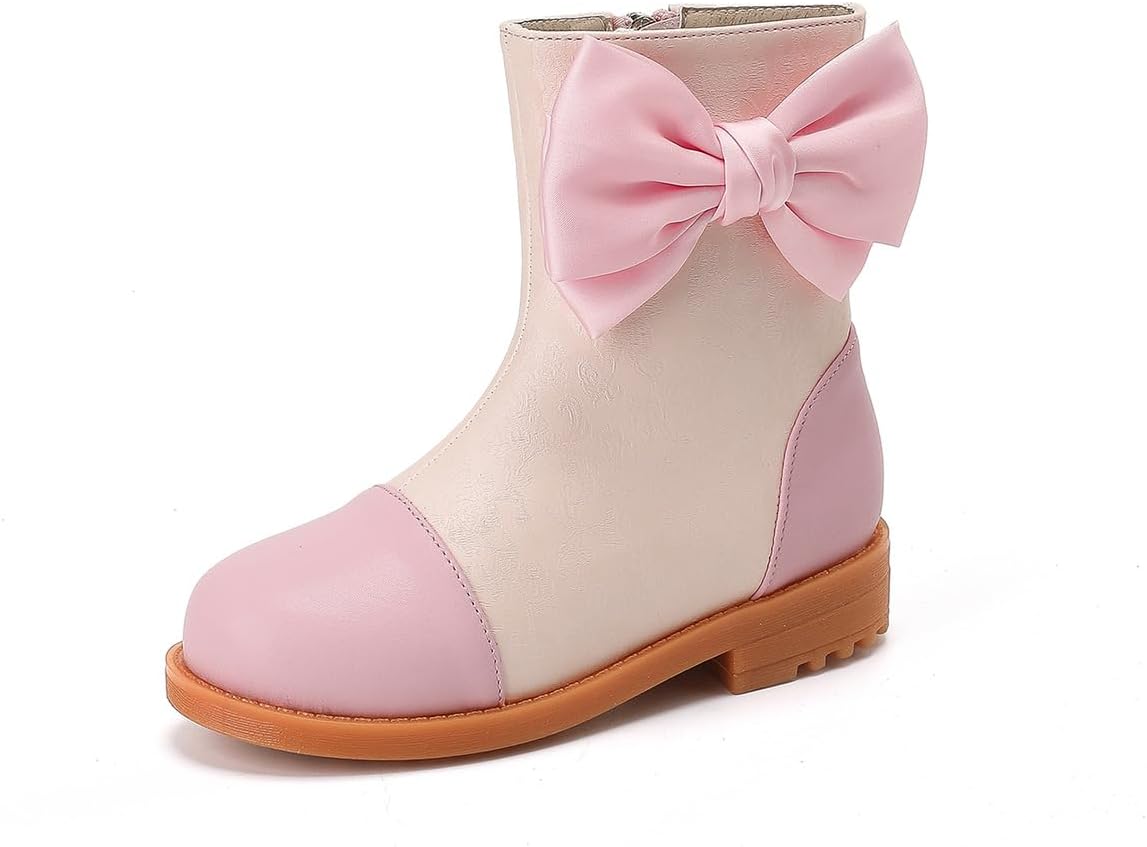 

Детские модные сапожки до середины икры для девочек с бантом и боковой молнией, осенне-зимние ботильоны для улицы, подходящие для малышей и старших детей GOJERP, Pink