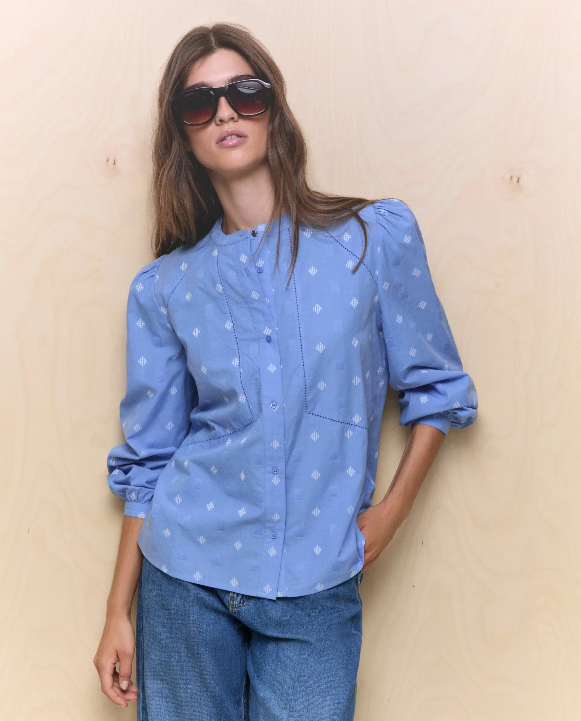 

Женская блузка с длинными рукавами и вышивкой ришелье Easy Wear, синий