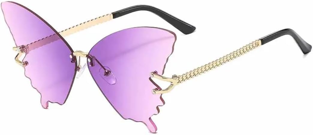 

Модные женские солнцезащитные очки без оправы с бабочками, металлические, для мужчин, для активного отдыха, путешествий, вечеринок, защита от УФ-излучения UV400 TVTBBVV, Gold Gradient Purple