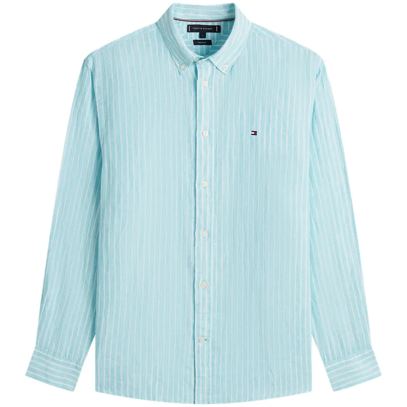 Рубашка мужская с лацканом Tommy Hilfiger, Green White Stripes 0A6