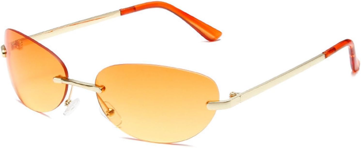 

Панковские солнцезащитные очки без оправы для мужчин и женщин, модные зеркальные очки «кошачий глаз» с защитой от УФ-излучения UV400 для путешествий и активного отдыха TVTBBVV, Gold-orange