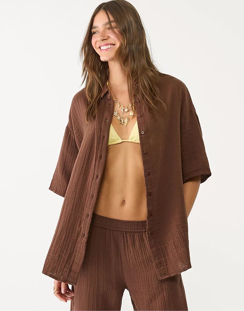 

Хлопковая рубашка Stradivarius коричневого цвета