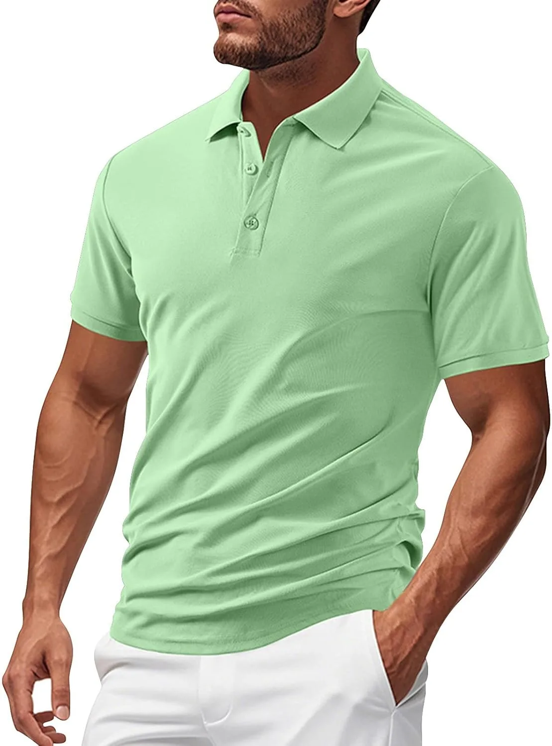 

Мужская футболка с лацканом и коротким рукавом, Slim Fit, дышащая